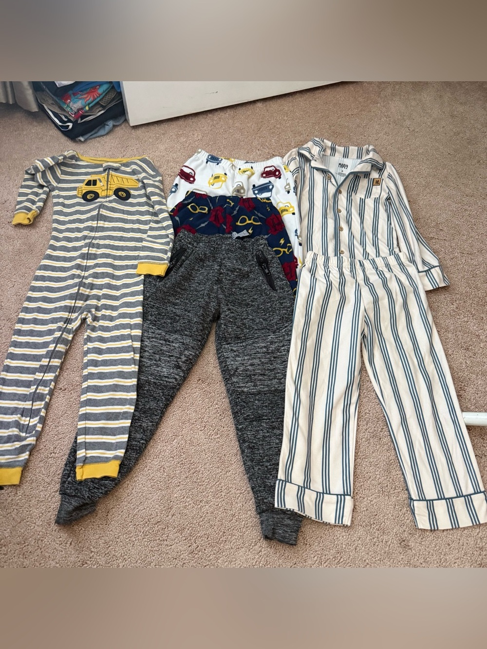 5T Kids Striped Pajama One-Piece with Yellow Truck Accent